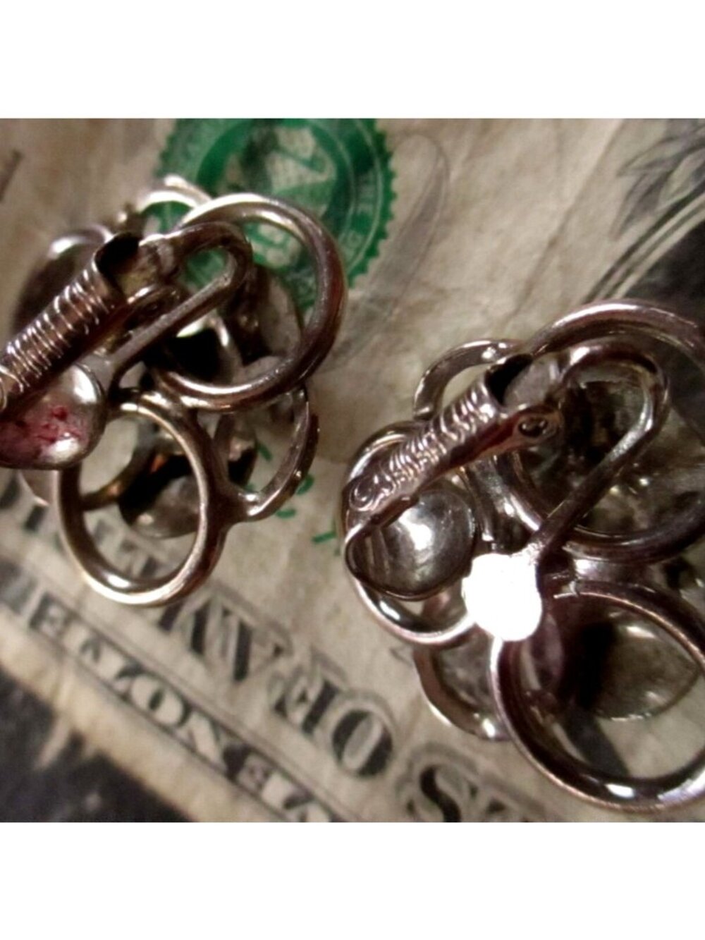 Sara Cove Vintage Clip-On Earrings Ringed Hippy With Engraved Floral Details